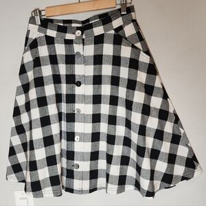 Unique Vintage Black White Gingham Plaid Swing A-line Mini Skirt Pockets M (6/8)